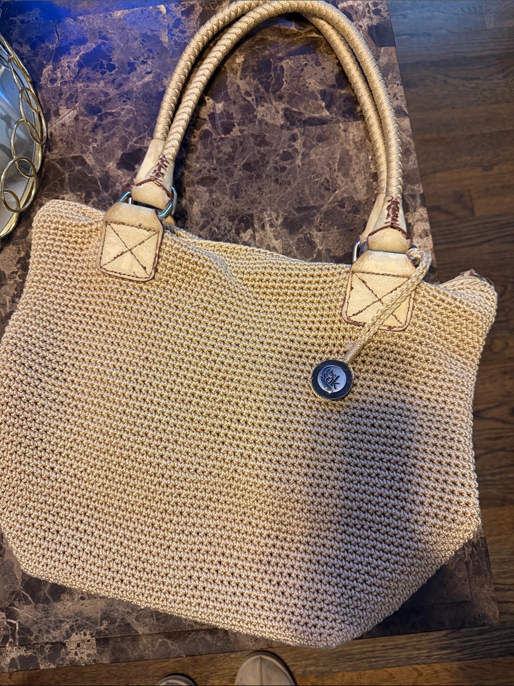 The Sak Beige Woven Tote with Braided Handles